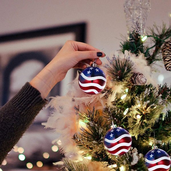 50pcs 6cm American Flag Painted Christmas Ornaments