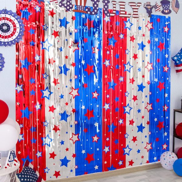 Red White Blue 10 Pack America Star Tinsel Foil Fringe Curtains